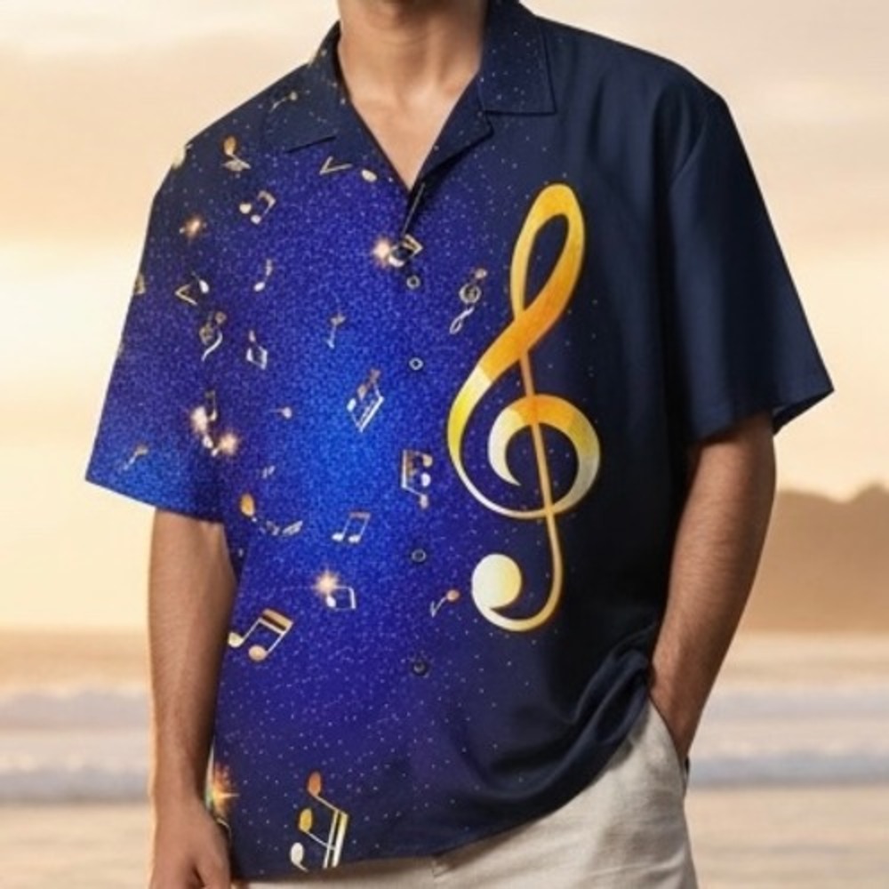 Hardaddy Mens Shirt Music Note Treble Clef NWT Galaxy Button Down Navy Blue M